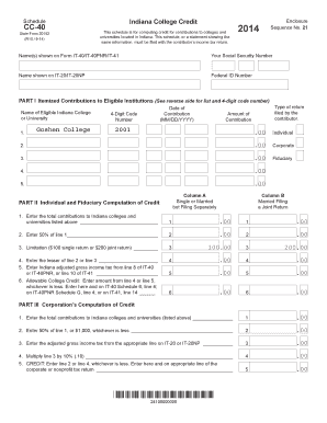 Indiana College Credit Schedule