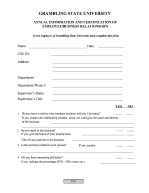 Grambling State University Employee Business Relationship Form