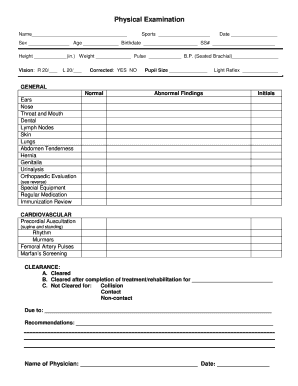 Sports Physical Examination Form