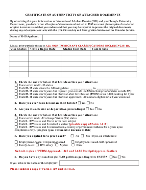 Certificate of Authenticity for H-1B Documents