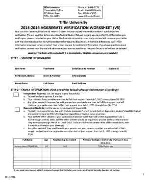 2015-2016 Aggregate Verification Worksheet