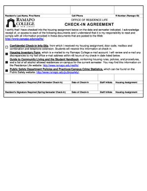Ramapo College Check-In Agreement