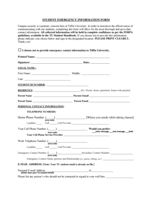 Student Emergency Information Form