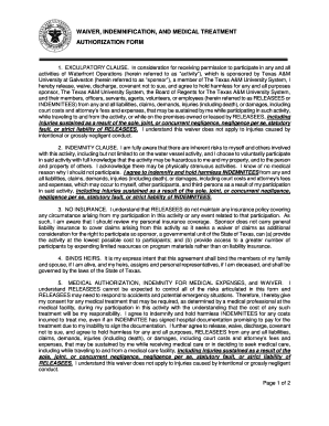 Texas A&M University Waiver and Medical Authorization Form