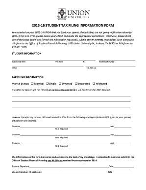 Student Tax Filing Information Form