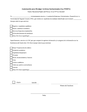 Autorización para Divulgar Archivos Institucionales (Ley FERPA)