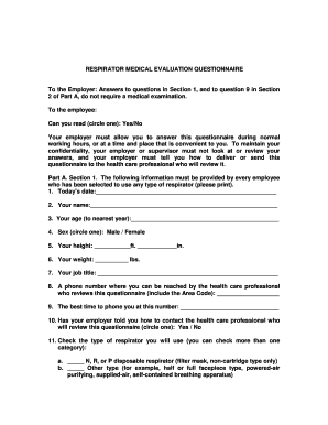 Respirator Medical Evaluation Questionnaire