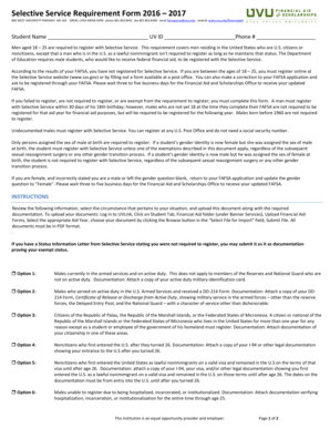 Selective Service Requirement Form