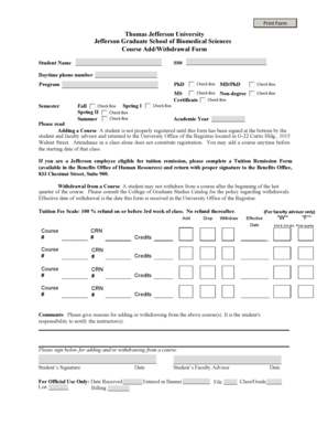 Course Add/Withdrawal Form