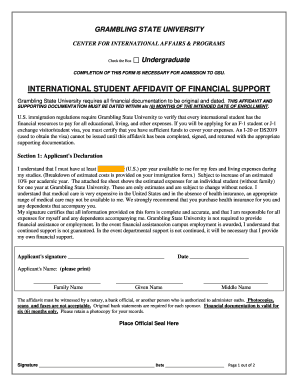 International Student Affidavit of Financial Support