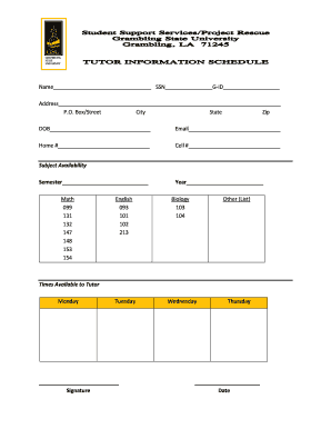 Tutor Availability Form