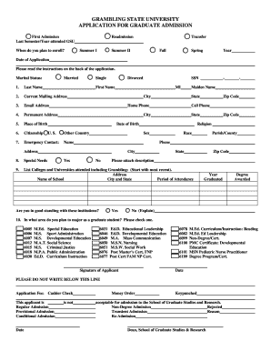 Grambling State University Graduate Admission Application