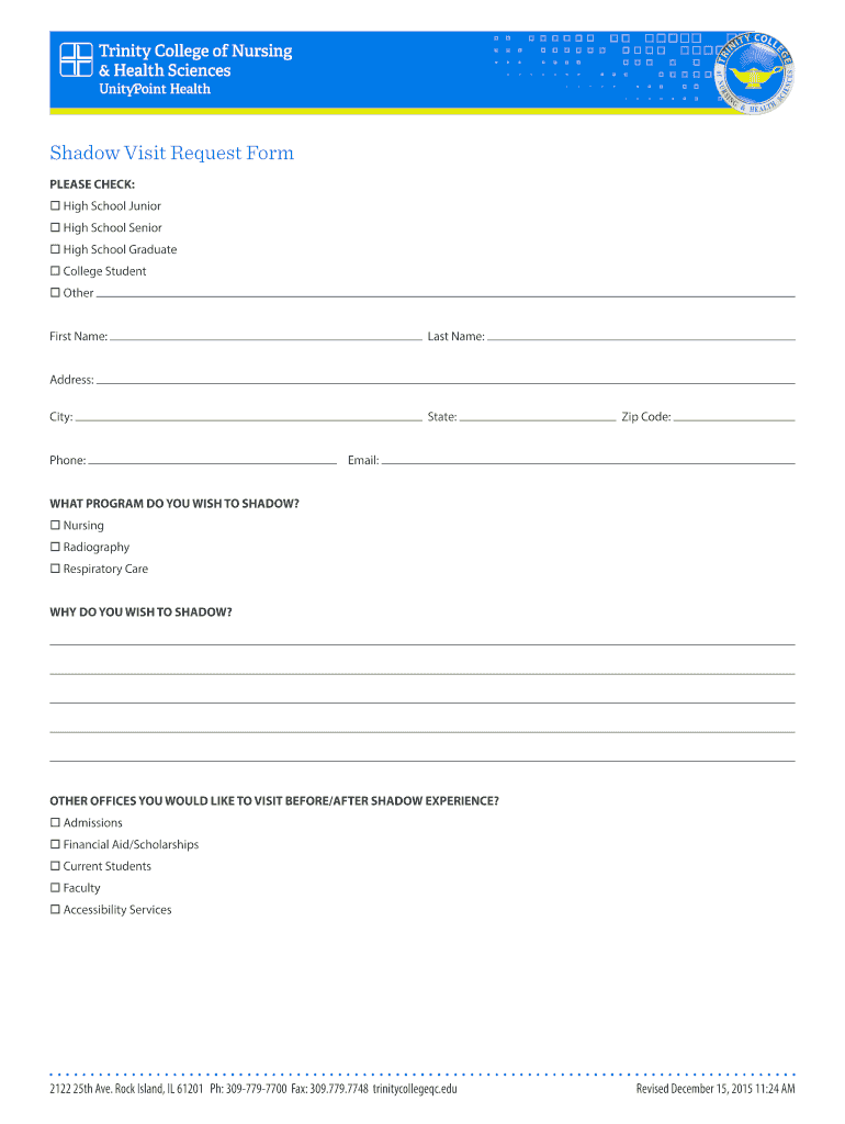 Fillable Online trinitycollegeqc Shadow Visit Request Form