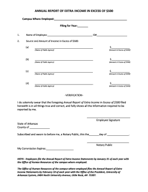 Annual Report of Extra Income in Excess of $500