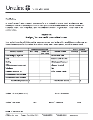 Dependent Budget Income and Expense Worksheet