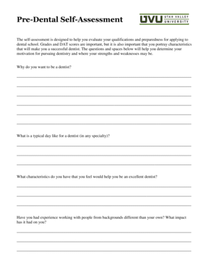 Pre-Dental Self-Assessment Form