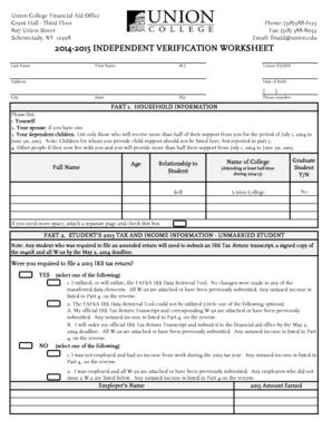 2014-2015 Independent Verification Worksheet