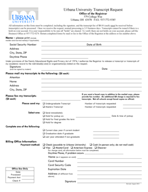 Urbana University Transcript Request Form