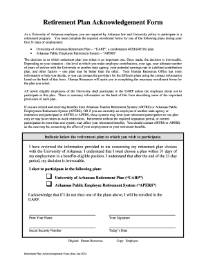 University of Arkansas Retirement Plan Acknowledgement Form