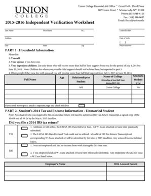 2015-2016 Independent Verification Worksheet