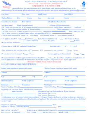 Tougaloo College Application for Admission