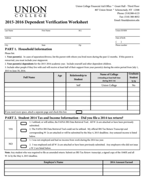 2015-2016 Dependent Verification Worksheet