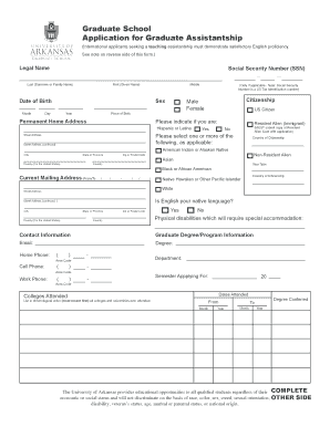 Graduate School Application for Assistantship