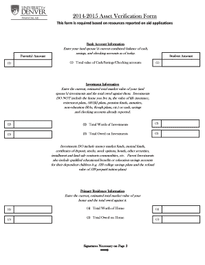 2014-2015 Asset Verification Form