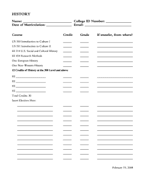 History Major Course Tracker Form