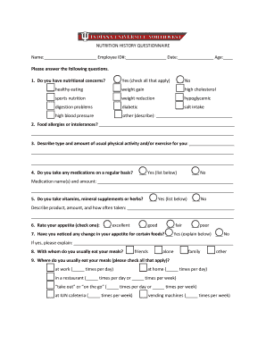 Nutrition History Questionnaire