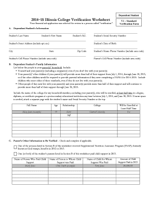 2014-15 Illinois College Verification Worksheet