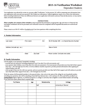 2015-16 Verification Worksheet