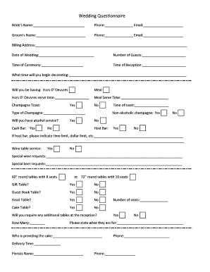 Wedding Planning Questionnaire