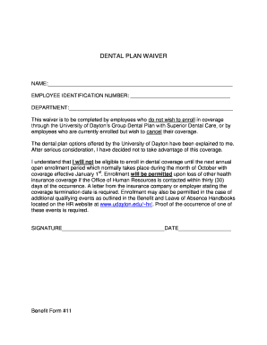 Dental Plan Waiver