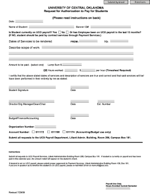 University of Central Oklahoma Student Payment Authorization