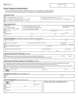 Texas Direct Deposit Authorization Form
