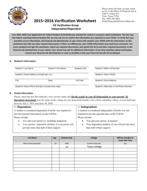 2015–2016 Verification Worksheet
