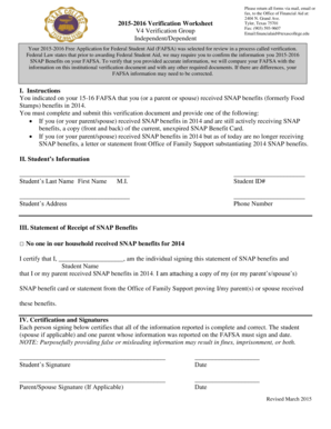 2015-2016 Verification Worksheet for SNAP Benefits
