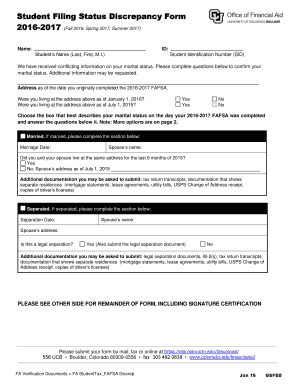Student Filing Status Discrepancy Form