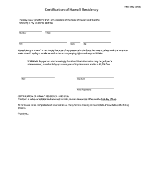 Hawaii Residency Certification Form