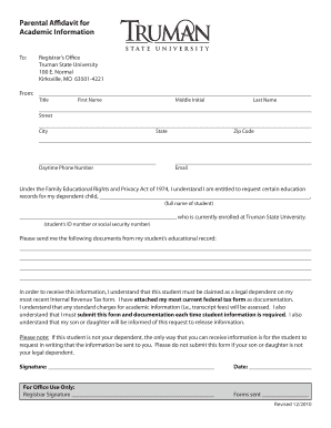 Parental Affidavit for Academic Information