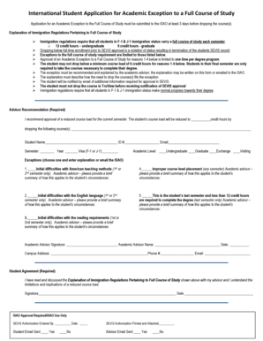 International Student Academic Exception Form