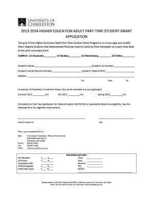Higher Education Adult Part-Time Student Grant Application