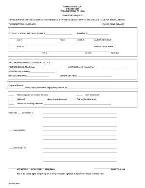 Ursinus College Transcript Request Form