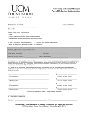 University of Central Missouri Payroll Deduction Authorization