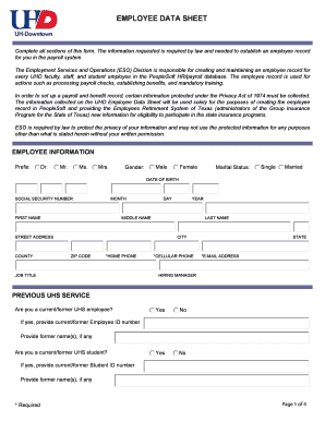 UHD Employee Data Sheet
