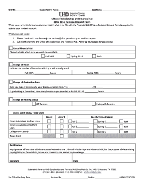 UHD Financial Aid Revision Request Form