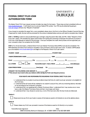 Federal Direct PLUS Loan Authorization Form