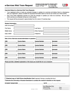 University of Houston-Downtown e-Services Web Trace Request