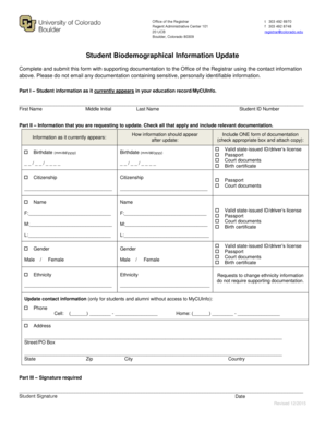 Student Biodemographical Information Update Form